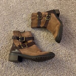 Naturalizer Booties Womens 7* Brown Tan Leather Suede Burnished Buckles